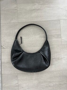 Zara Black Leather Hobo Shoulder Bag